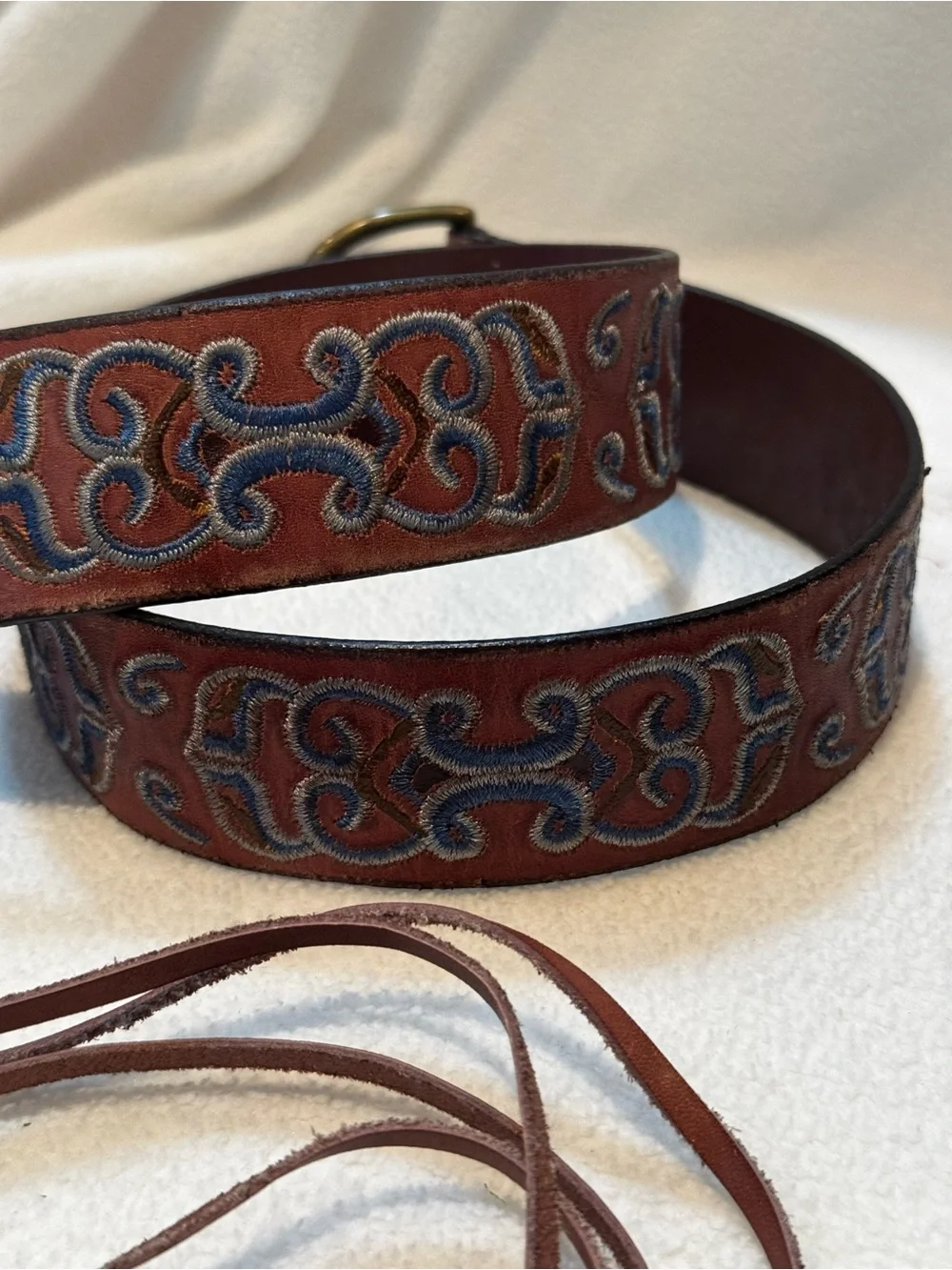 American Eagle Outfitters Dark Brown with Blue embroidered Leather Belt